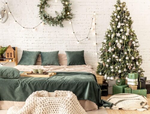 Slim Artificial Christmas Trees & Ornament Sets